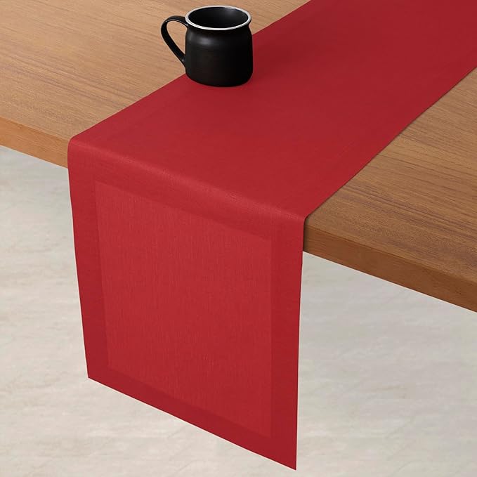 D'Moksha Homes Linen Bright Red Table Runner 84 Inches Long - 100% Pure Linen 14 x 84 Inch Table Runner for Dining, Valentines, Spring, Easter - Machine Washable