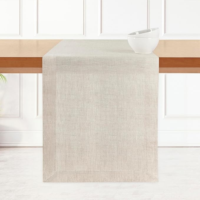 D'Moksha Homes Linen Light Natural Table Runner 108 Inches Long - 100% Pure Linen Dining Table Runner 14 x 108 Inch for Valentines, Spring, Easter - Machine Washable