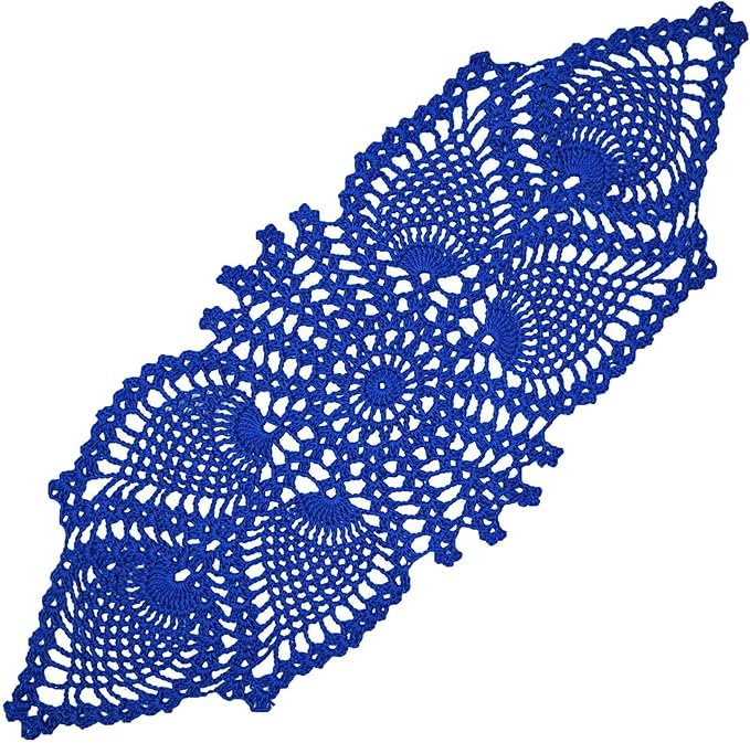 BIBITIME Crochet Lace Table Doilies Eyes Flower Doily Kitchen Vase Place Mats (7 in x 21 in,Pack of 1PC, Style02-Blue)