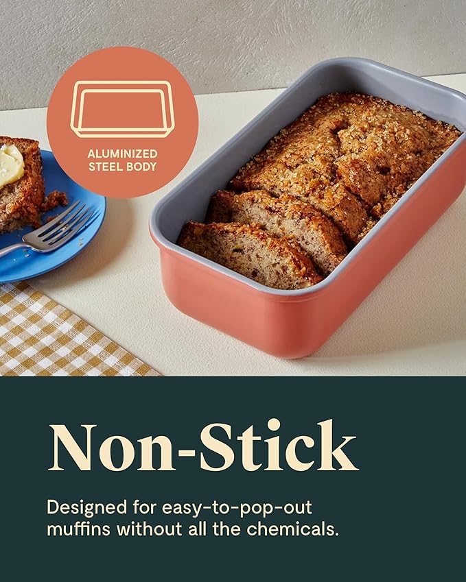 Caraway Non-Stick Ceramic 1 lb Loaf Pan Duo - Naturally Slick Ceramic Coating - Non-Toxic, PTFE & PFOA Free - Perfect for Pound Cakes, Breads, & More