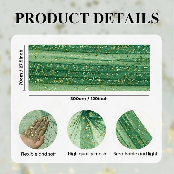 Artoid Mode Green Gold Gauze Table Runner 120 Inch 10Pcs, Glitter Metallic Foil Sheer Dining Wedding Anniversary Holiday Table Decor for Home Party