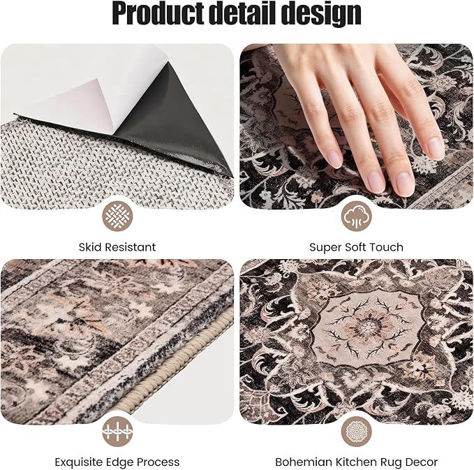 Kitchen Rug Set 3Pcs, Boho Rug Sets Non Slip Washable for Floor Thick Farmhouse Kitchen Decor Runner Rugs for Kitchen, Entryway，Laundry, Hallways 20''x32''+20''x48''+20''x59