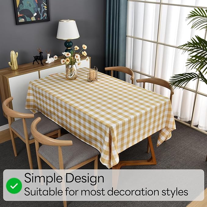 Gingham Table Cloth for Rectangle Tables Yellow Checkered Plaid Tablecloth Heavy Duty Cotton Blend Washable & Wrinkle Table Cover for Outdoor Kitchen Dining Picnic Camping (52x70 Inch)