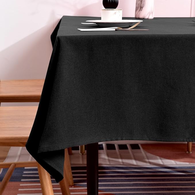 BALCONY & FALCON Table Cloth – Waterproof, Wrinkle Resistant & Washable Rectangle Tablecloth and Table Cover for Dining Room, Kitchen, Outdoor, Party & Birthday Use (Black, 57" x 85")