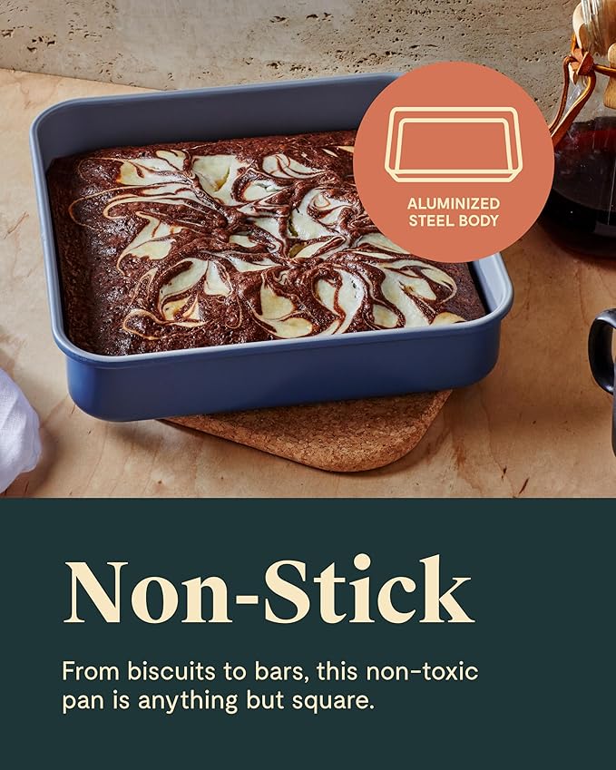 Caraway 9” Square Pan Duo - Non-Stick Ceramic Coating - Free From Forever Chemicals - Cake Pan Perfect for Brownies, Lemon Bars, & More - White