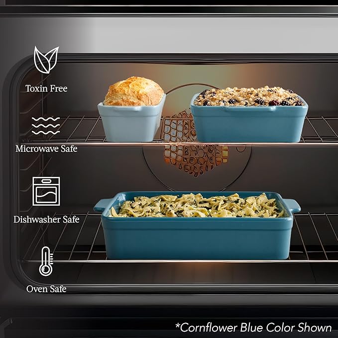 Best Choice Products 3-Piece Ceramic Bakeware Set, Stoneware Baking Dishes, Porcelain Casserole Bakeware Dishes, Serving Dishes - 9x12 Casserole, Loaf Pan, 8x8 Baking Dish - Pink Champagne