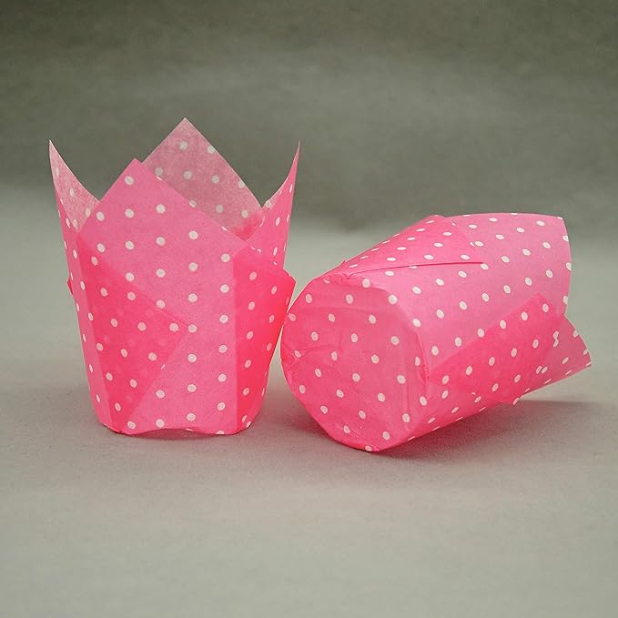 Large Muffin Greaseproof paper Baking cupcake cups, 2-1/4" x 4" Blue,Yellow,Pink,Purple printed with Polka Dot(each colour about 32 pcs, total 125 pcs) Tulip Baking Cup(Large) (125, Multi)