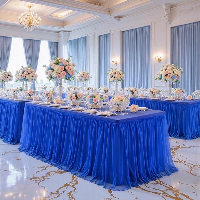 Royal Blue Tulle Tablecloth for 6 Foot Rectangular Tables 6ft Royal Blue Table Cloths Rectangle Wrinkle Free Table Cover with Skirt for Wedding Birthday Party Baby Shower Banquet Buffet Cake Cocktai