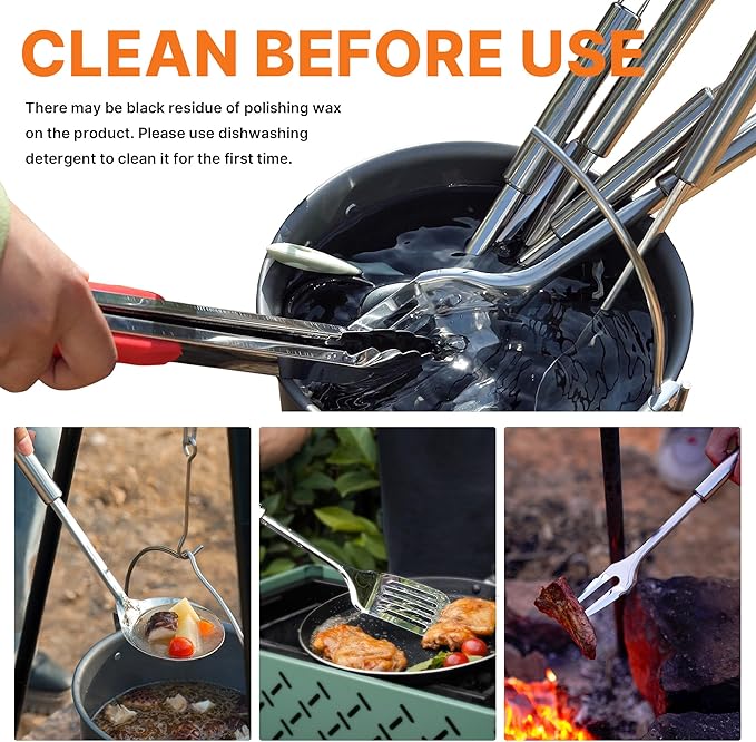 Portable Camping Cooking Utensils Set, Camp Kitchen & Campfire Cooking Equipment, RV Essentials, Camper Must-Haves Accessories, Outdoors Cookware, Christmas Stocking Stuffers Gifts