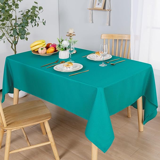 Hiasan 54 X 120 Inch Rectangle Textured Tablecloth - Waterproof Spillproof Antiwrinkle Jacquard Table Cloth for Kitchen and Dining Dinner, Outdoor Picnic, Holiday and Parties, Turquoise