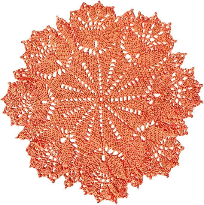 BIBITIME Tulip Flower Doilies Lace Doilies Kitchen Table Doily Mats Tablecloth Handmade Crochet Placemats Vase Dish Plate Mat (1 PC- 15.7 inches- 17.7 inches, Orange)