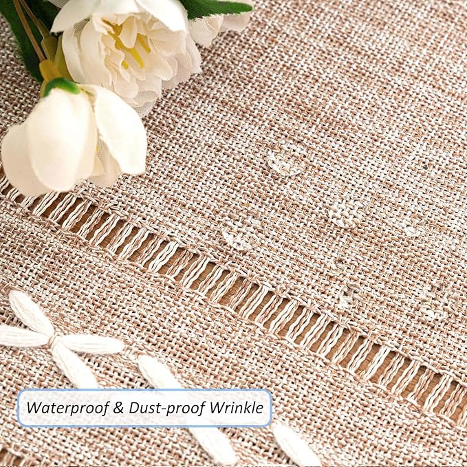 SIELUNO Rectangle Table Cloth Rustic Farmhouse Tablecloth Heavy Duty Cotton Linen Waterproof Wrinkle Free Table Cloths for Kitchen and Dining Room-Hollow Light Coffee-Square, 54"x54", 4 Seats