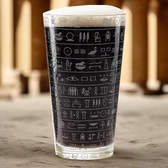 EGYPTIAN HIEROGLYPHICS Engraved Pint Glass | Science History Archaeology Pyramids | Full 360deg Wrap | Great Egypt Gift Idea!
