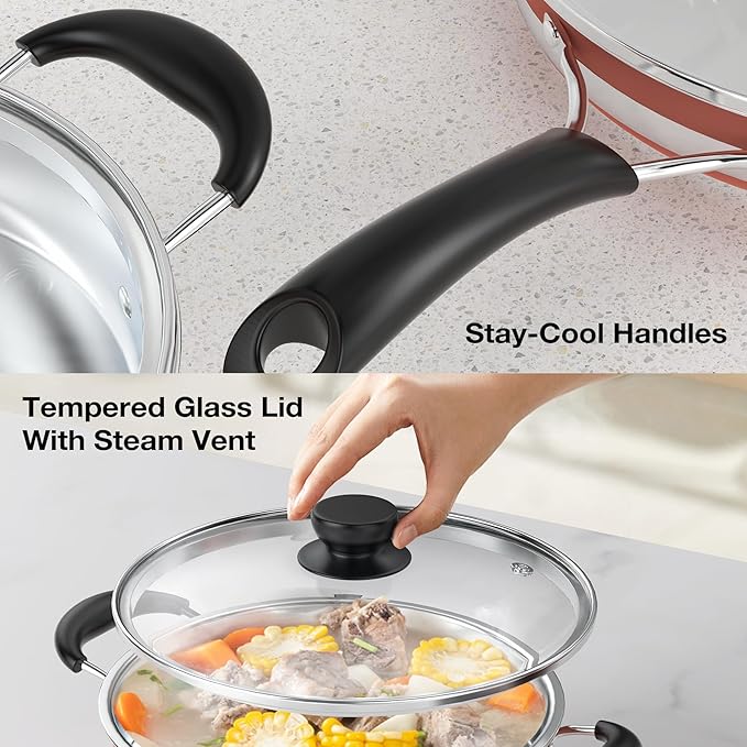 VBGK Pots and Pans Set Stainless Steel Cookware Set 10 Piece,Non Toxic Kitchen Induction Cookware Set,Kitchen Cooking Set with Tempered Glass lid & Stay-Cool Handle,Dishwasher Oven Safe,Stackable