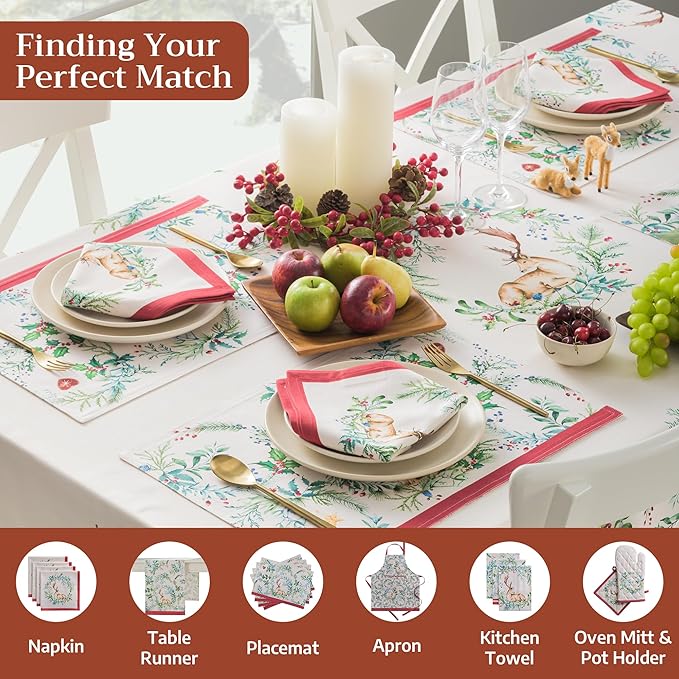 Maison d' Hermine Table Cloth Rectangle Table 100% Cotton 60 x 120 Inches Fall Tablecloth Reusable Everyday Use for Thanksgiving Christmas Decorations Dining Farmhouse Party (Holly Time)