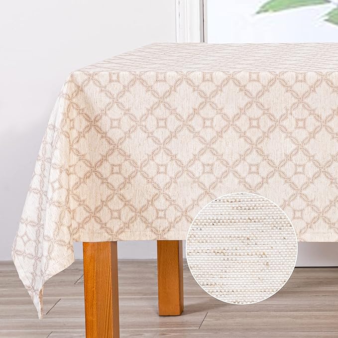 MYSKY HOME Checkered Rectangle Tablecloth 60x102 Inches - Linen Farmhouse Tablecloth Waterproof Decorative Fabric Table Cloth for 6 Feet Table, Kitchen Dining and Outdoor Use, Brown