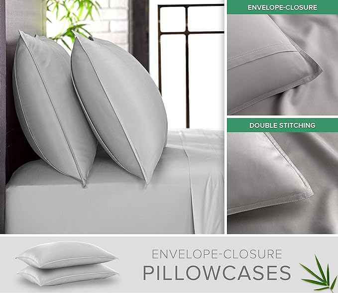 Pure Bamboo Twin Sheets, Genuine 100% Organic Viscose Derived from Bamboo Bed Sheet Set, Luxuriously Soft & Cooling, Double Stitching, 2 Year Quality Promise (Twin, Silver Pearl)