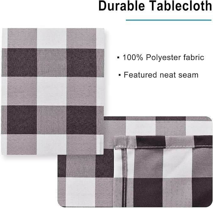 Hiasan Checkered Tablecloth Rectangle - Stain Resistant, Waterproof Polyester Picnic Table Cloth Gingham, 60 x 140 Inch, Coffee and White