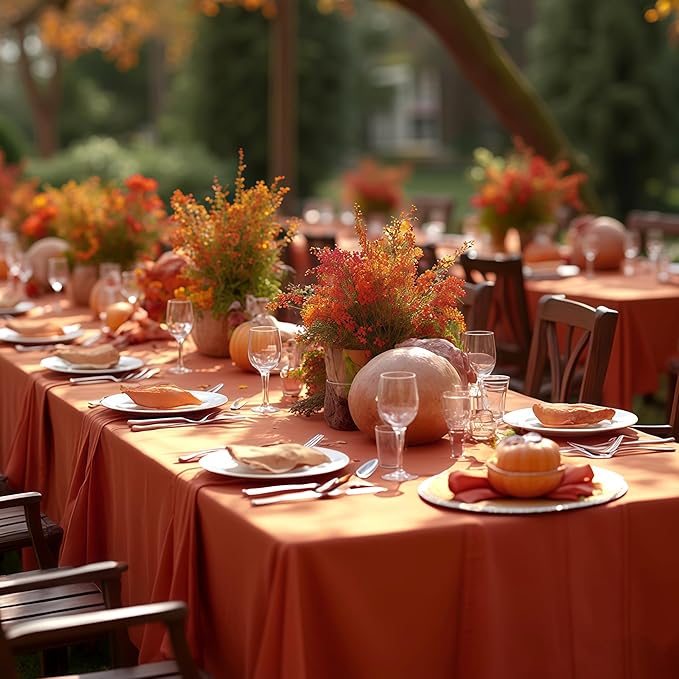 sancua Thanksgiving Tablecloths for 6 Foot Rectangle Tables, 6 Pack Burnt Orange - Washable Polyester Fabric Fall Table Cloth for Holiday Party, Birthday, Banquet Reception, 54x108 Inch Rust