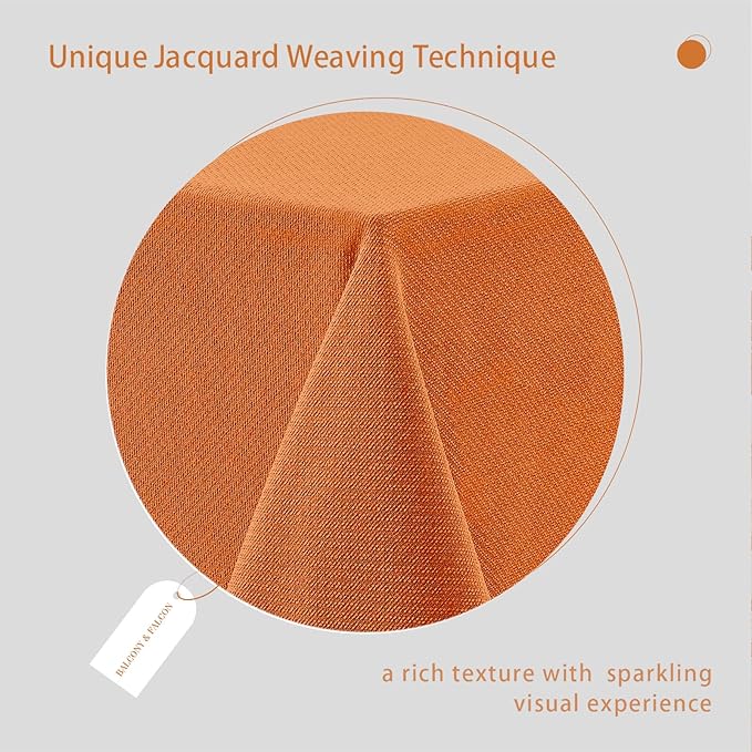 BALCONY & FALCON Rectangle Tablecloth Jacquard Style Water Resistant Table Cover for Autumn Fall Harvest Halloween Thanksgiving Party Dining Kitchen (Pumpkin, 55 x 95 inch)