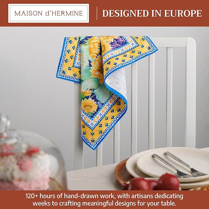 Maison d' Hermine Cloth Napkins Set of 4 100% Cotton Everyday Reusable Square Napkins Cloth Washable Dinner Party Wedding Restaurant Valentines Day Decorations Spring/Summer(Sunflower Days, 18" x 18")