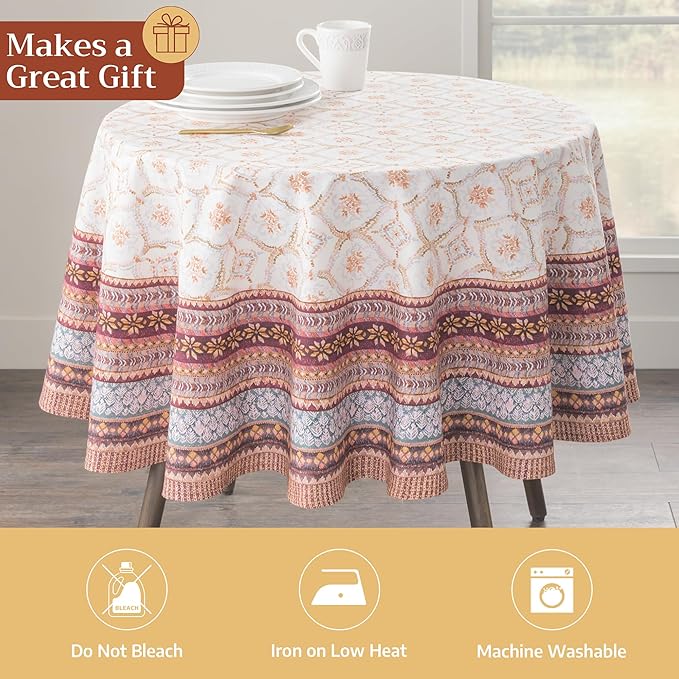 Maison d' Hermine Table Cloth Round Table 100% Cotton 69 Inches Fall Tablecloth Reusable Everyday Use for Thanksgiving Christmas Decorations Dining Farmhouse Party (Fair Isle)