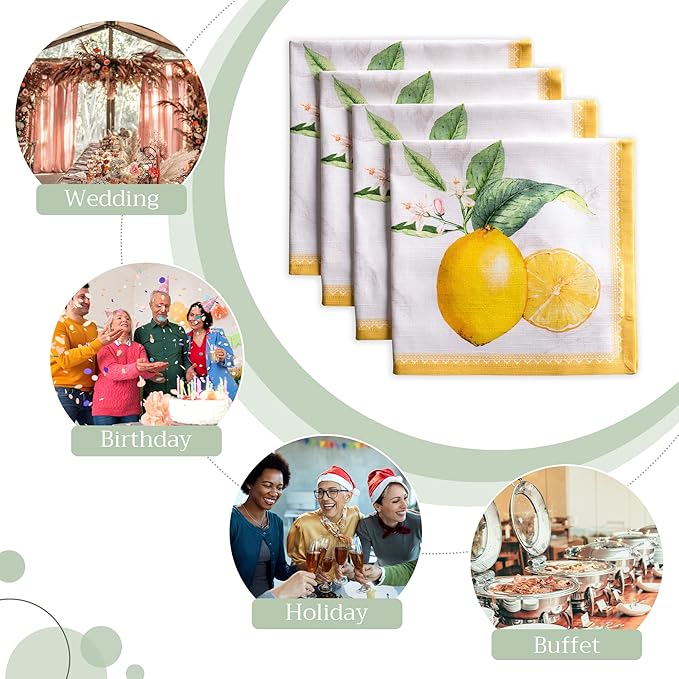 Maison d' Hermine Cloth Napkins Set of 4 100% Cotton Everyday Reusable Square Napkins Cloth Washable Dinner Party Wedding Restaurant Valentines Day Decorations Spring/Summer (Limoncello, 20" x 20")