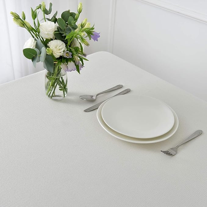 maxmill Jacquard Square Tablecloth Waterproof Spillproof Wrinkle Resistant Soft Textured Table Cloth for Dinner and Party Washable Polyester Fabric, Indoor and Outdoor Use, 60 x 60 Inch, Ivory