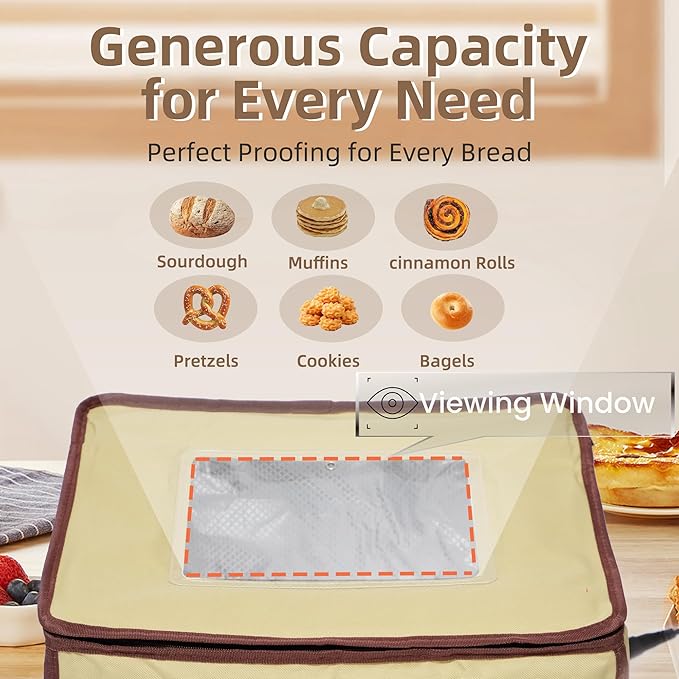 Folding Bread Proofing Box with 50~113℉ Temp Control & 48H Timer and NTC Sensor Dough Proofer, Visible Zippered Sourdough Starter Warmer Box for Bread, Pizza, Yogurt