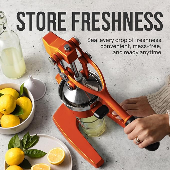 Zulay Kitchen Cast Iron Juicer - Easy-to-Clean Heavy-Duty Manual Juicer, Professional Citrus Juicer - Stainless Steel Lemon Squeezer - Manual Citrus Press & Orange Squeezer - Orange Juicer (Orange)