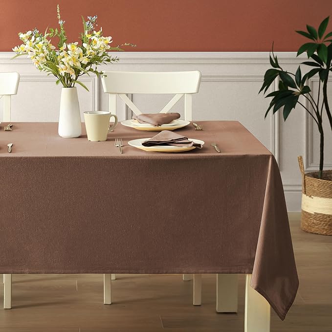 Spring & Easter Holiday Charleston Nut Brown 60 x 84 inch Rectangle Fabric Tablecloth, Cotton Table Cover for Indoor Outdoor Dining, Machine Washable Solid Color Tablecloths for Everyday Use