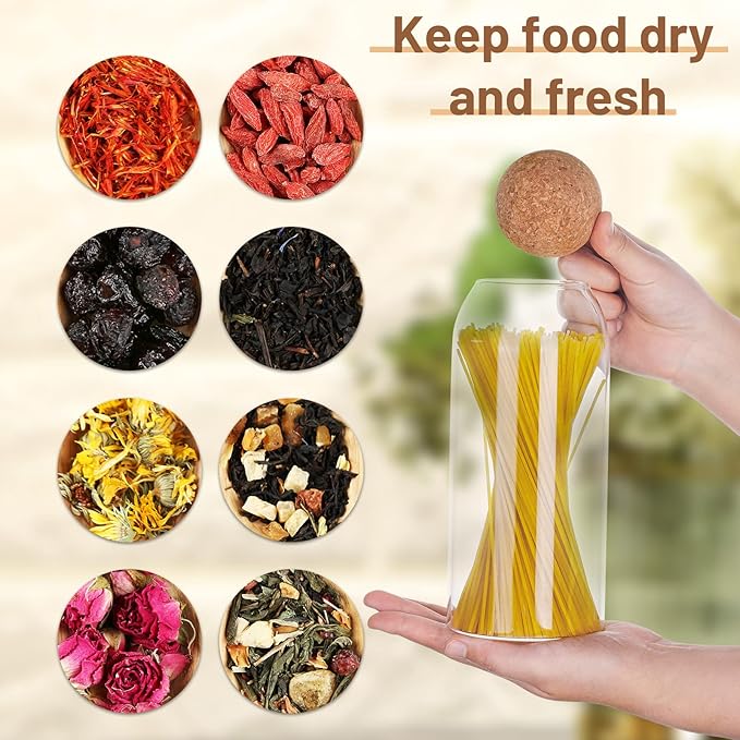 3 Pcs Glass Jar with Ball Cork Lid Decorative Round Bottle Sealed Canister Jar Storage Container Organizer with Airtight Seal Wooden Lid for Food Coffee Bean Candy Biscuits Spice(1000 ML/ 34 Oz)
