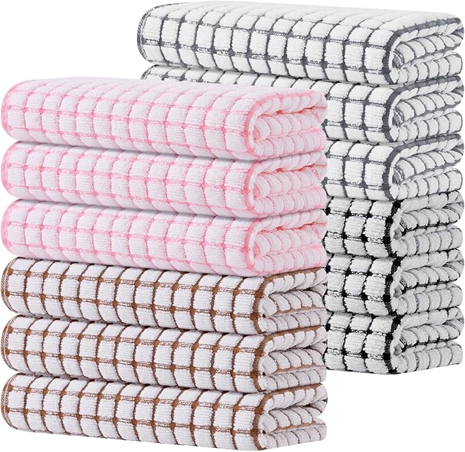 Kitinjoy Cotton 12 Pack Terry Kitchen Towels, 16 x 25 Inches Super Soft and Absorbent Dish Towels, Quick Drying Hand Towels for Kitchen Drying, Mix Color
