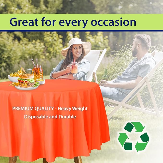 Orange Disposable Plastic Tablecloth for Round Tables (36 Pack) Table Cloths for Parties, Events & Weddings, Indoors & Outdoors, 84 inches, Plastic Table Cover