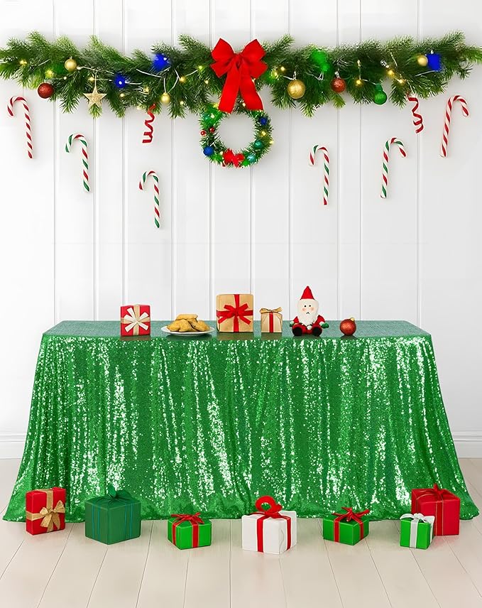Eternal Beauty Green Tablecloth, 50x80 Inch Sequin Rectangle Glitter Table Cover for Cake Dessert Exhibition Party Birthday Events