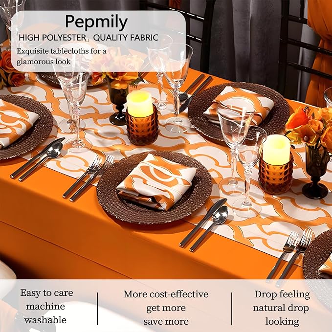 8 Pack Orange Tablecloth 60x126 Inch Rectangle Table Cloth for 8 Foot Rectangle Tables, Wrinkle Resistant Washable Polyester Fabric Rectangular Table Cover for Dining Banquet Wedding Party