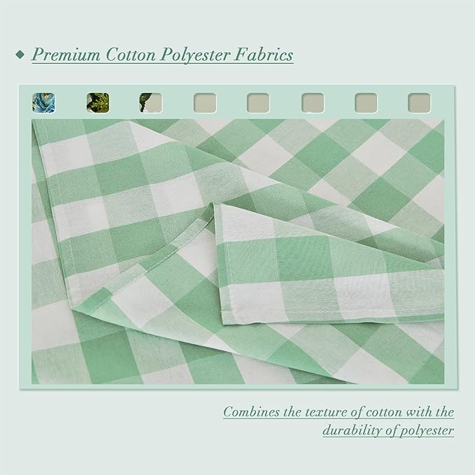 Gingham Tablecloth 57 x 118 Inch – Waterproof Rectangle Table Cloth, Yarn-Dyed Cotton Blend Checkered Tablecloth, Wipeclean Washable Spring Tablecloth for Dining, Camping, Outdoor (Green)