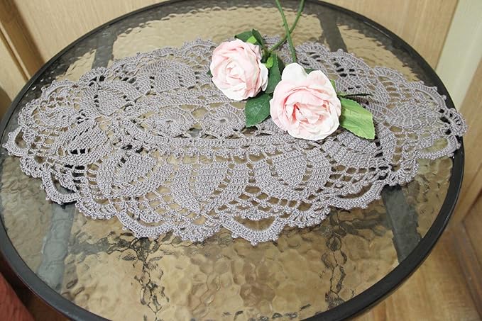 BIBITIME Lace Tablecloth Doily Handmade Crochet Placemat Women Vase Mat Kitchen Table Runner (2PCS- 12 x 22 in, Dark Grey)