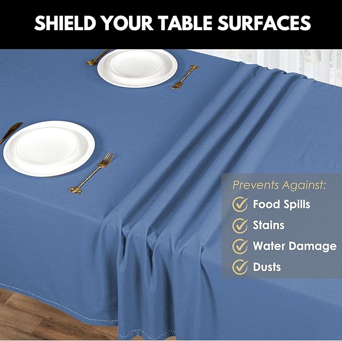 Table Cloth Rectangle 52x70, Kitchen Dining Indoor Outdoor Buffet Table Cover 100% Cotton Tabletop Table Cloth Decoration Parties BBQ Machine Washable, Sky Blue