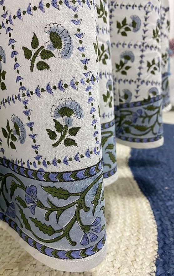 Ridhi Block Print Round Indian Light Blue Reusable Tablecloth 100% Cotton 110" Inch Decorative Table Cover eveyday Dining, Home, Party, Wedding, Farmhouse Gift for Spring, Easter, Valentine