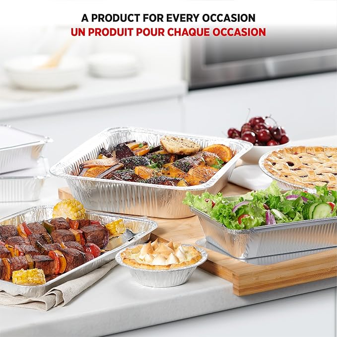 Starfrit 30-Pack Aluminum Storage Containers with Lids (8.5”x 6”) - 2.25 LB Capacity - Recyclable - Disposable - Oven & Freezer Safe - Perfect for Cooking, Meal Prep & Takeout