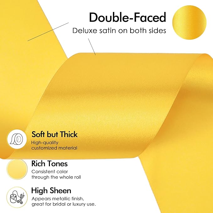 MEEDEE Yellow Satin 3 Inch Ribbon Lux Double Faced Satin Ribbon Wide Fall Autumn Colored Ribbons by 10 Yards Yellow Ribbons for Christmas Tree, Weddings, Flower Bouquet, Wreath Bow Making