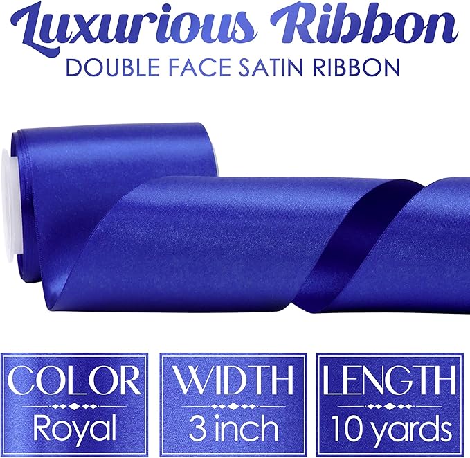 MEEDEE Royal Blue Ribbon Lux Double Faced Satin Ribbon 3 Inch Wide Royal Blue Satin Ribbons by 10 Yards Ribbons for Christmas Tree, Flower Bouquet, Weddings, Bow Making