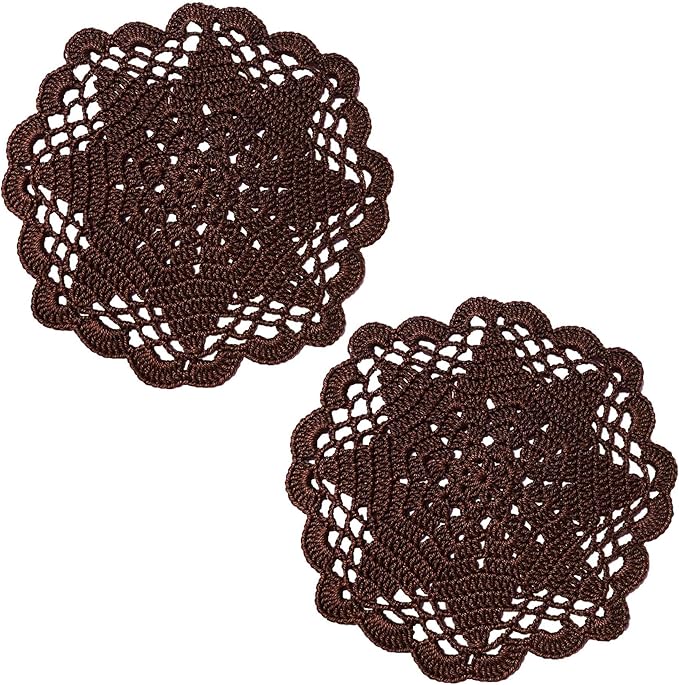 BIBITIME Handmade Crochet Round Lace Doilies Kitchen Table Placemats Wedding Tea Flower Vase Cup Mats (Coffee, 6" to 7",Pack of 2PCS)