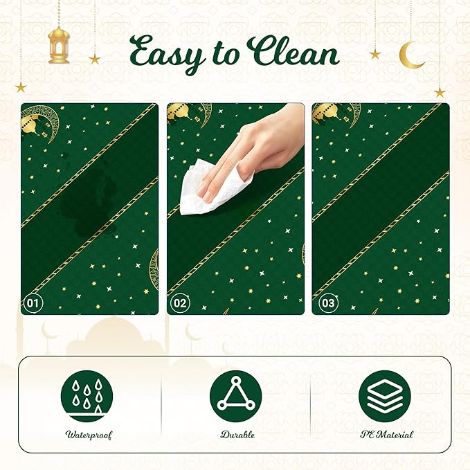 Childom 3 Pack Ramadan Mubarak Tablecloths for Eid Mubarak Decorations,54" x 108" Plastic Disposable Ramadan Kareem Table Cloth,Green Eid al-Fitr Table Covers for Rectangle Tables,Dinner,Party Favors