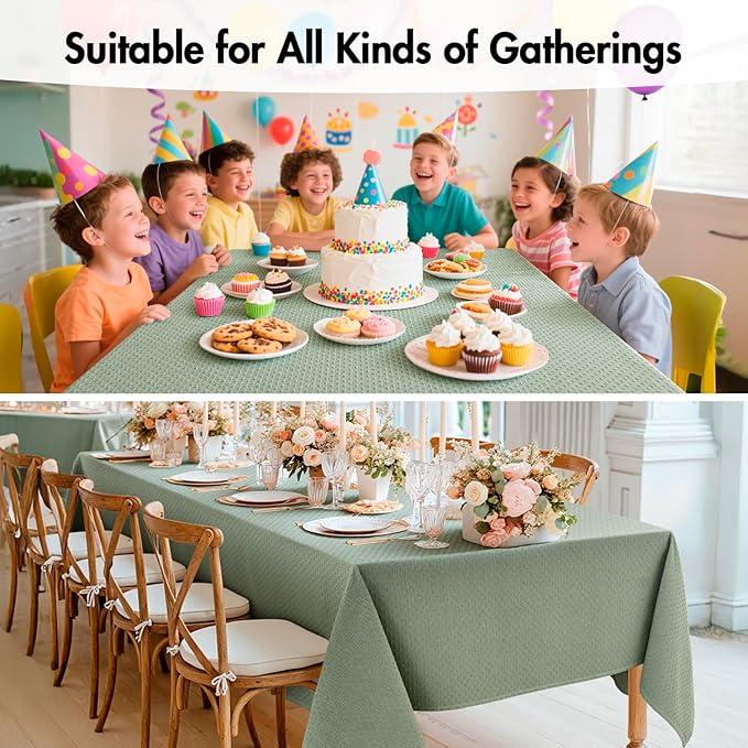 MIULEE Sage Green Linen Cotton Table Cloth Rectangle Tablecloth Spring Waterproof Spillproof Cross-Star Textured Table Cltoth Decorative Farmhouse Style for Dining Party Weddings 60x144 Inch