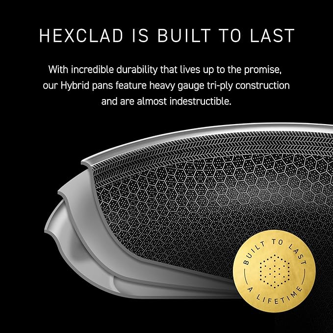 HexClad Hybrid Nonstick Double Burner Griddle, Stay-Cool Handles, Dishwasher-Friendly, Oven-Safe Up to 900°F, Induction Ready, Compatible with All Cooktops
