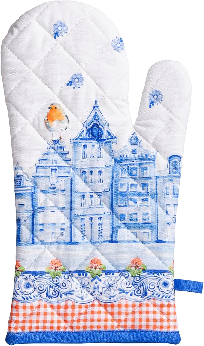 Maison d' Hermine Oven Gloves 100% Cotton Oven Mitt 7" x 13" with Loop Heat Resistant, BBQ, Cooking Gloves, Baking, Grilling, Kitchen, Handling Hot Pans Spring/Summer (Pack of 1, Amsterdam Canals)