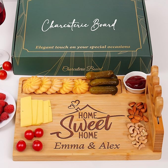 Christmas Gifts for Couples 2025, Personalized Charcuterie Board Gifts Set, Housewarming Gifts New Home Sweet Home, Bridal Shower Gifts for Bride, Large Cheese Board, Anniversary, Birthday, Engagement