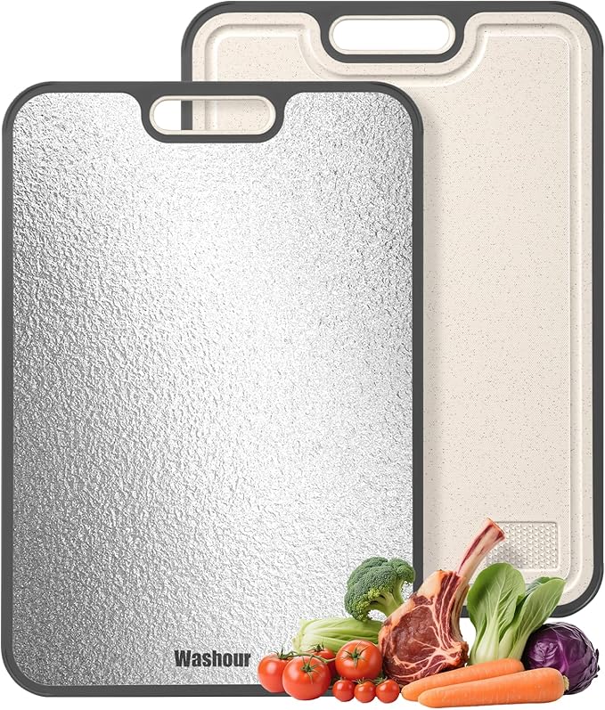 Stainless Steel Cutting Boards for Kitchen, Non Toxic 2-in-1 Cutting Board Double Sided, Chopping Boards for Fresh Meat Vegetable, Easy to Clean Large Size 16”×11”